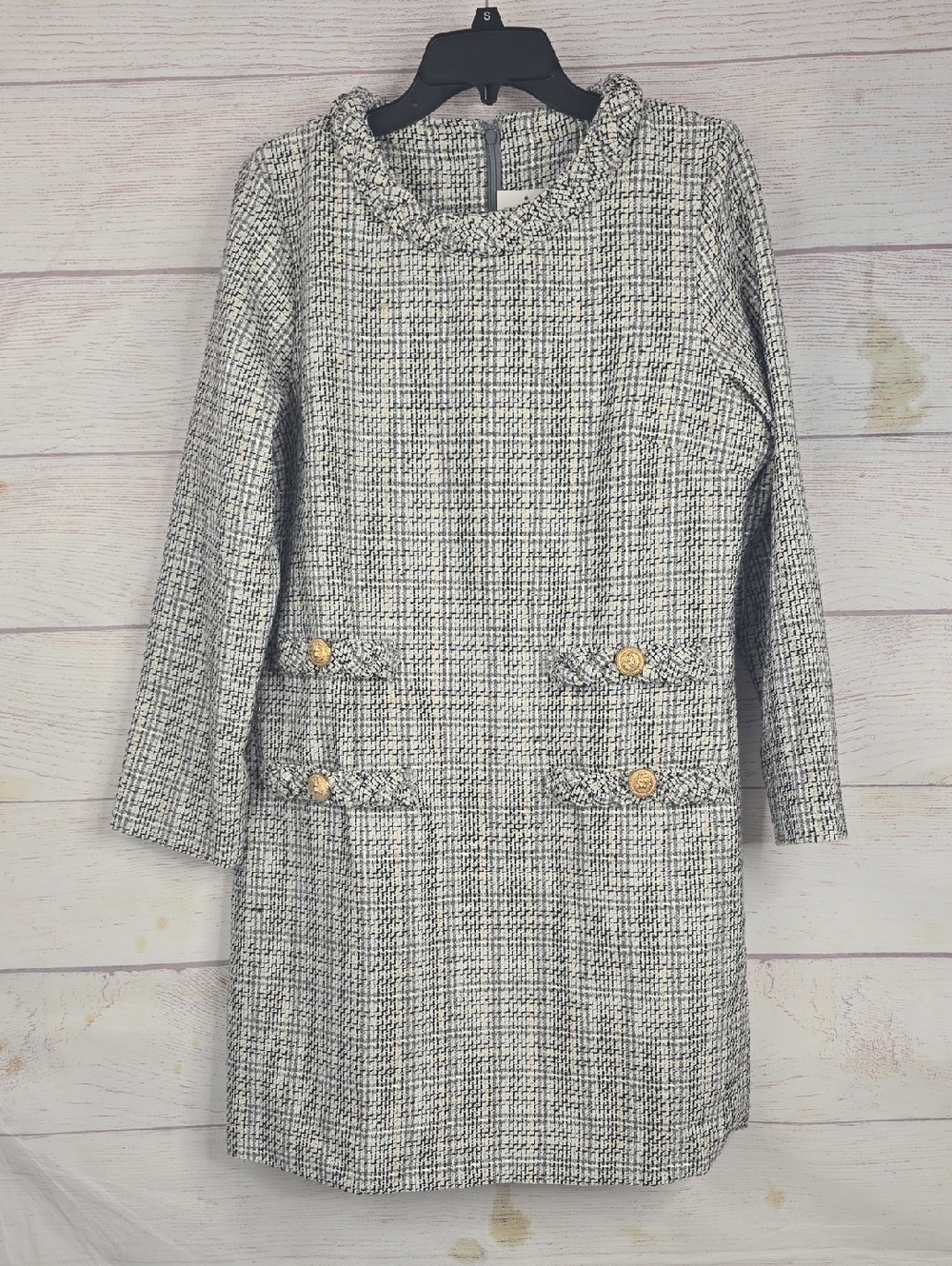 New Collection Tweed Shift Dress with Gold Buttons Sz L NwT